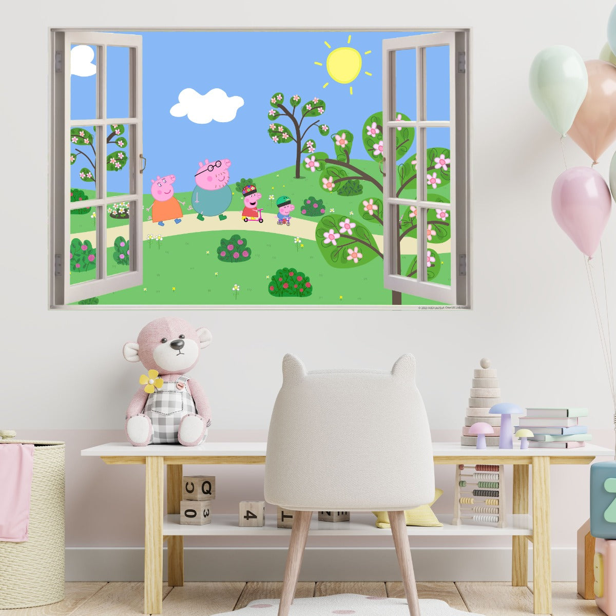 Peppa Pig Wall Sticker - Peppa and Family Park Scene Window Wall