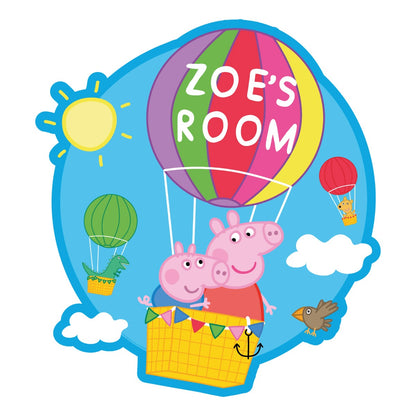 Peppa Pig Wall Sticker - Peppa and George Hot Air Balloon Personalised Name