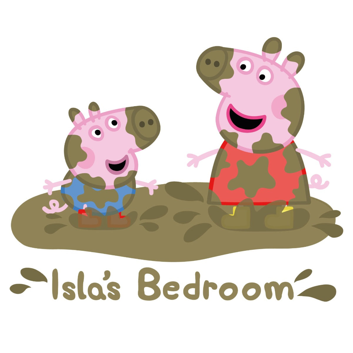 Peppa Pig Wall Sticker - Peppa and George Muddy Puddle Personalised Name