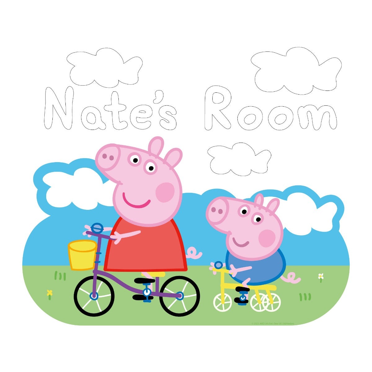Peppa Pig Wall Sticker - Peppa and George Clouds Personalised Name