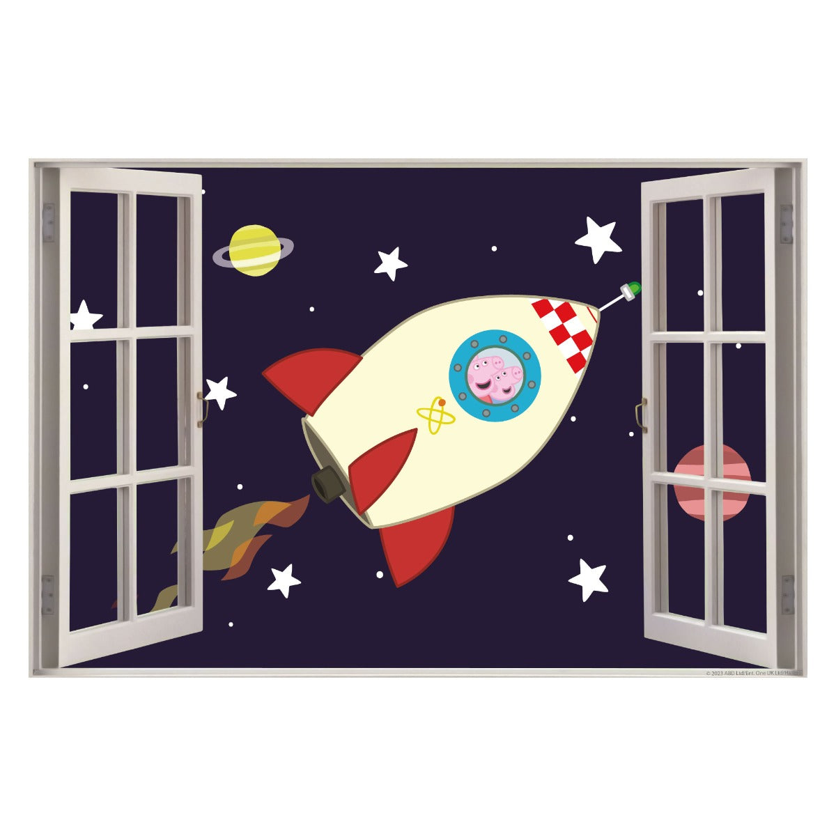 Peppa Pig Wall Sticker - Peppa and George Space Rocket Window Wall