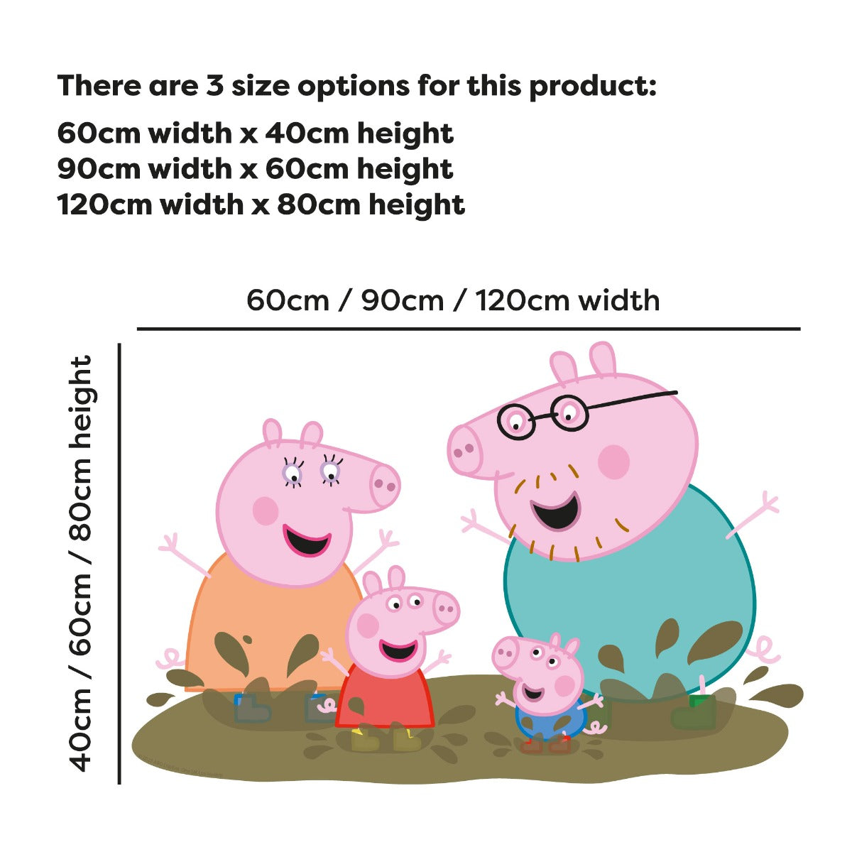 Peppa Pig Wall Sticker - Peppa Pig and Family Jumping in Muddy Puddles