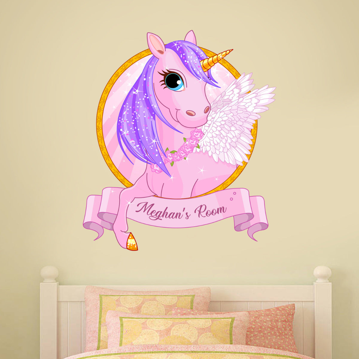 Unicorn Wall Sticker Personalised Name Circle