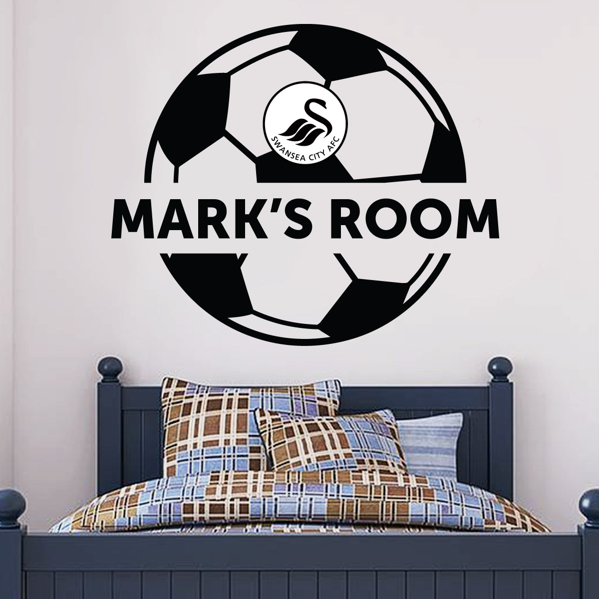 Swansea City Personalised Name Ball Design Wall Sticker Vinyl