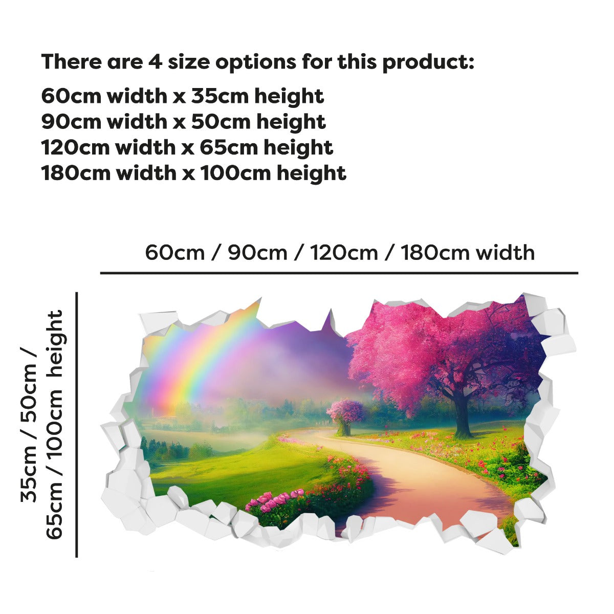 Rainbow Wall Sticker - Pink Rose Garden Rainbow Broken Wall