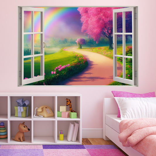 Rainbow Wall Sticker - Pink Rose Garden Rainbow Window