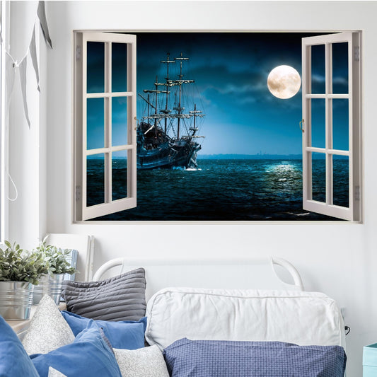 Pirate Wall Sticker Night Time Window