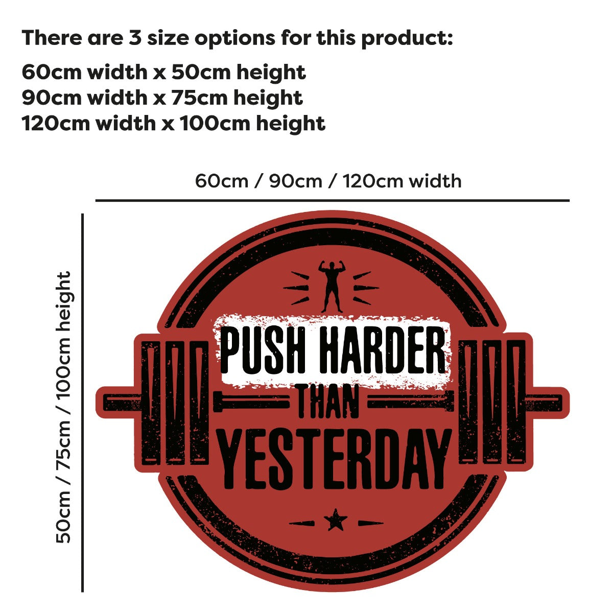 Gym Wall Sticker - Push Harder Than Yesterday Barbell Circle