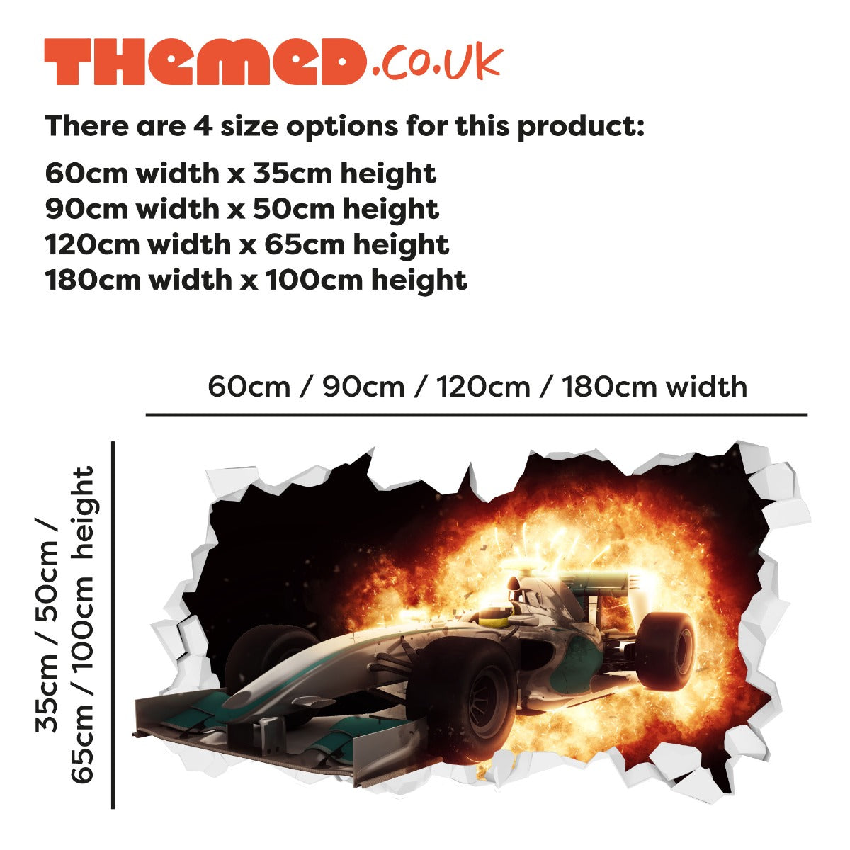 Car Wall Sticker - Race Car Flames Broken Wall