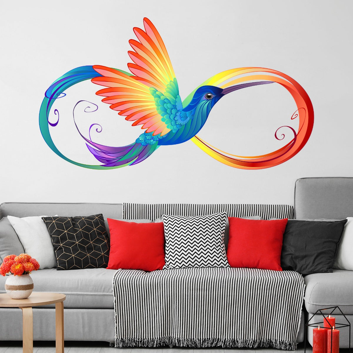 Rainbow Wall Sticker - Rainbow Bird Infinity Symbol Wall Decal Art ...