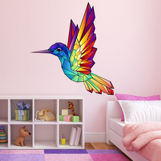 Rainbow Wall Sticker - Rainbow Geometric Hummingbird