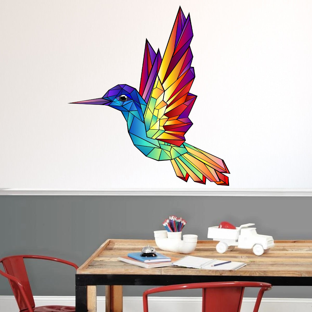 Rainbow Wall Sticker - Rainbow Geometric Hummingbird