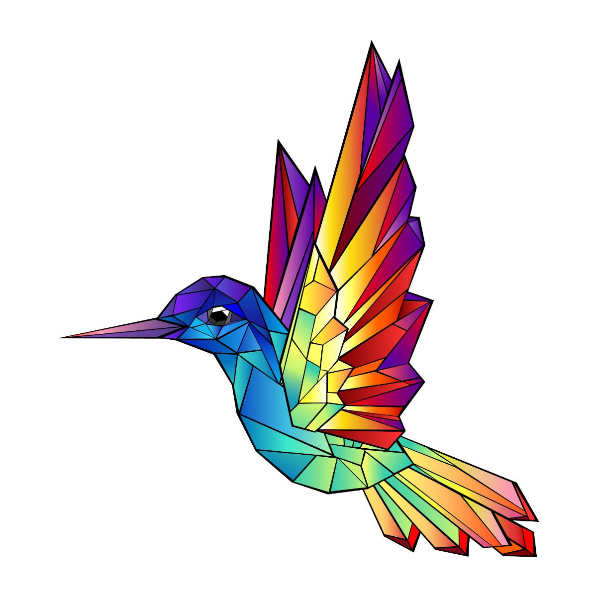 Rainbow Wall Sticker - Rainbow Geometric Hummingbird