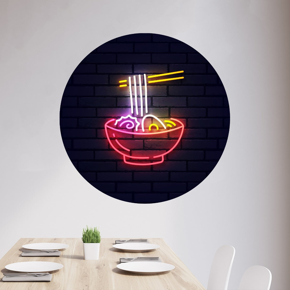 Kitchen Wall Sticker - Ramen Bowl Neon Brick Circle
