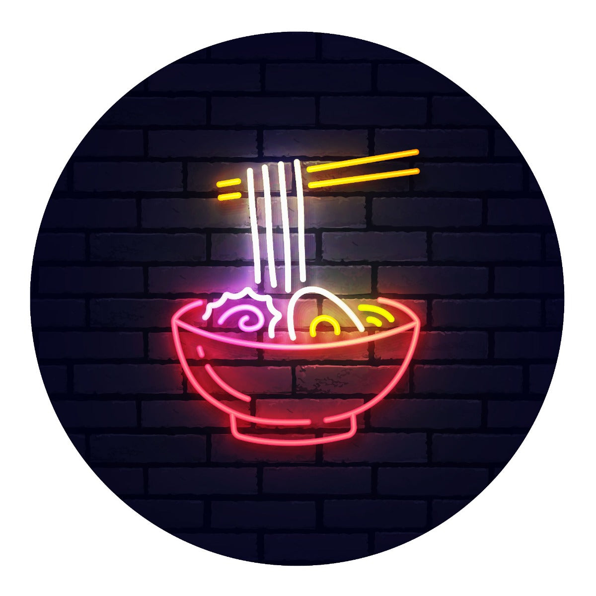 Kitchen Wall Sticker - Ramen Bowl Neon Brick Circle