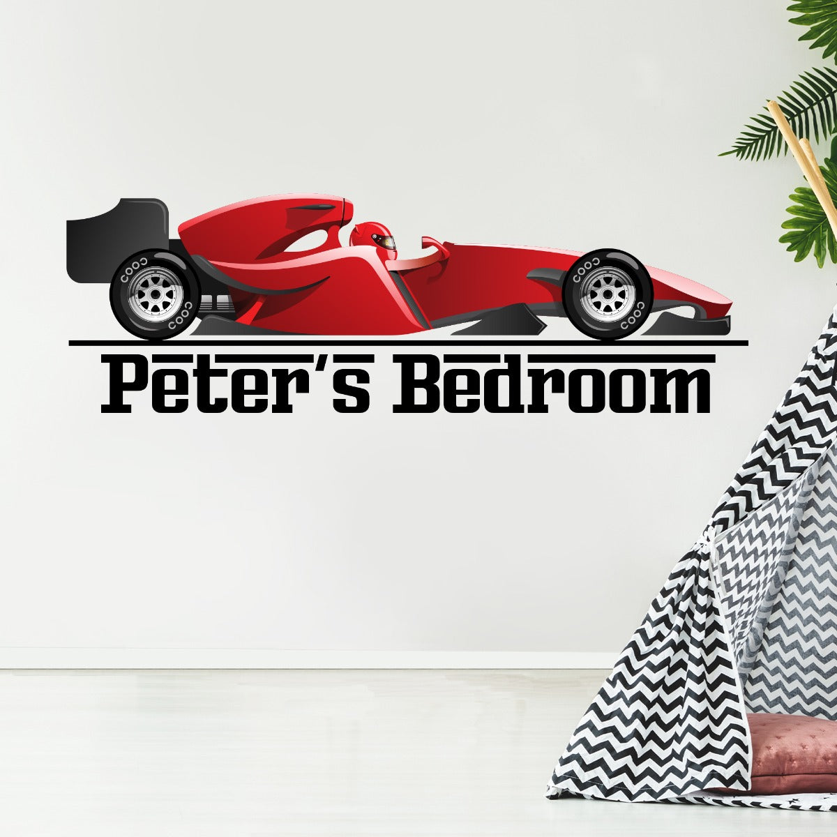 Racing Wall Sticker - Red Race Car Personalised Name Sports Car