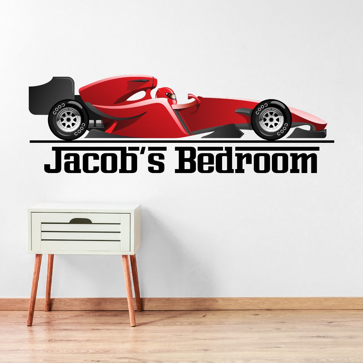 Racing Wall Sticker - Red Race Car Personalised Name Sports Car