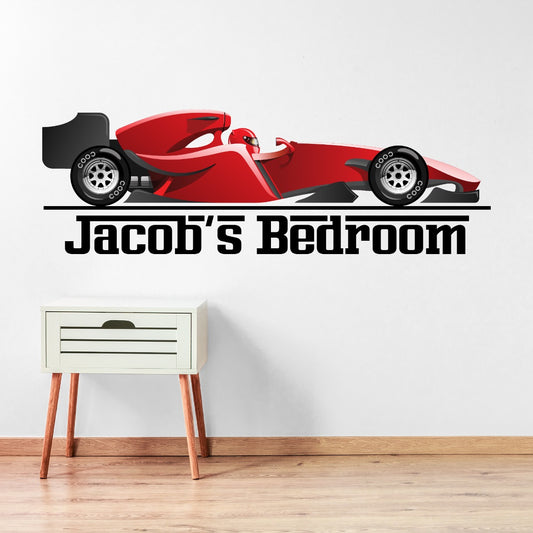 Racing Wall Sticker - Red Race Car Personalised Name Sports Car