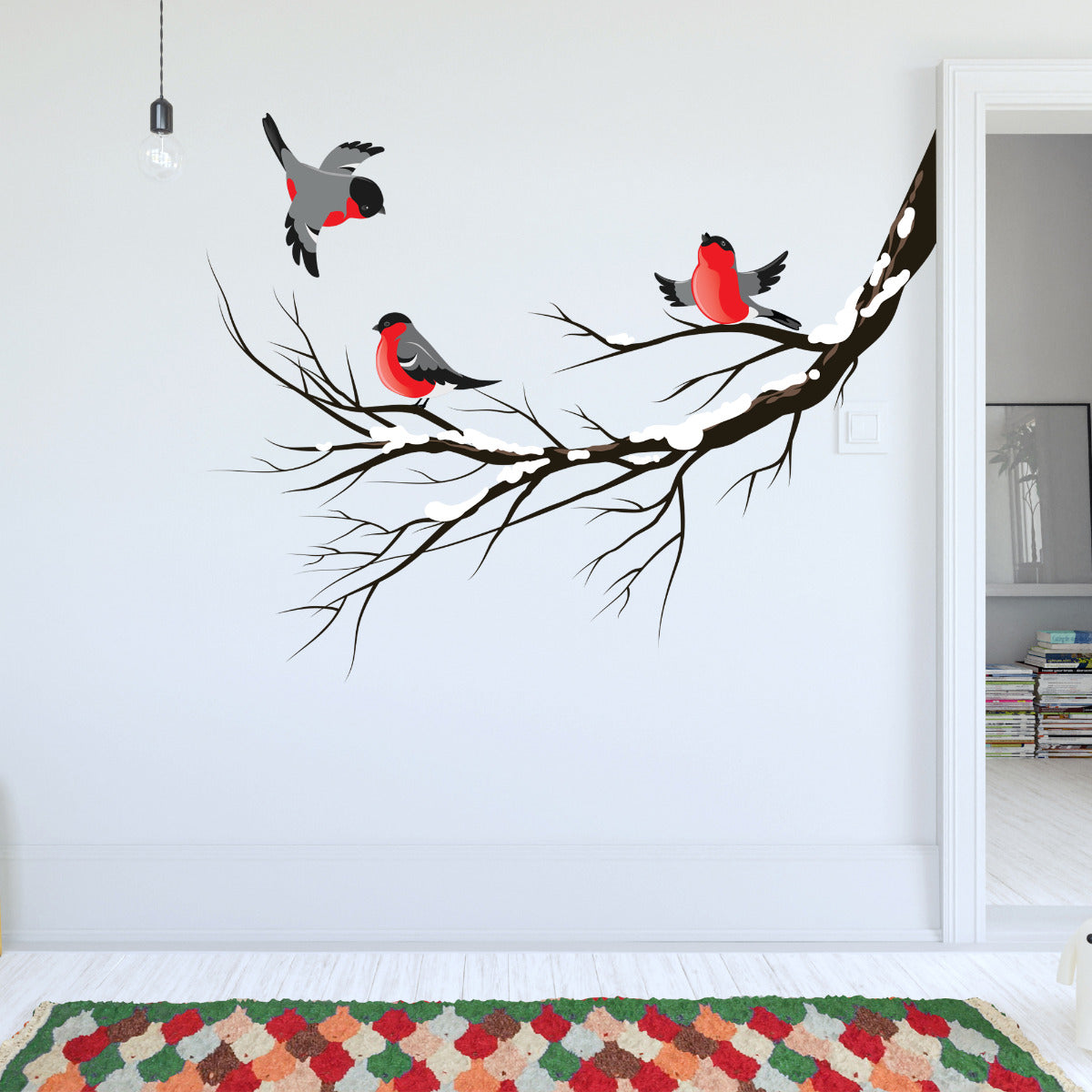 Robins On Snowy Branch Wall Sticker