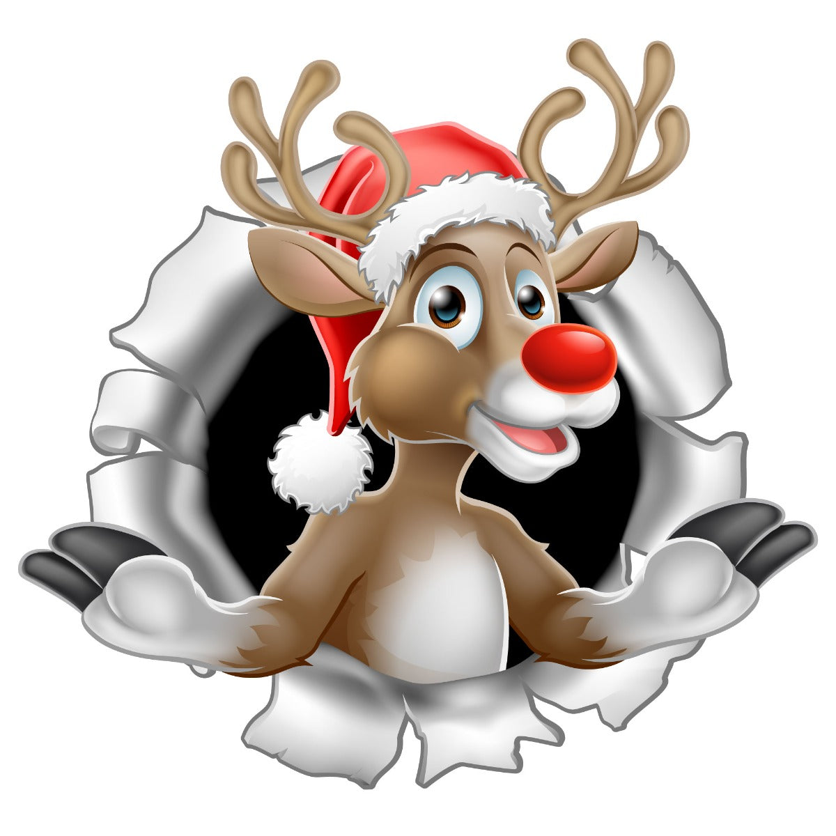 Rudolph Ripping Through Wall Decal