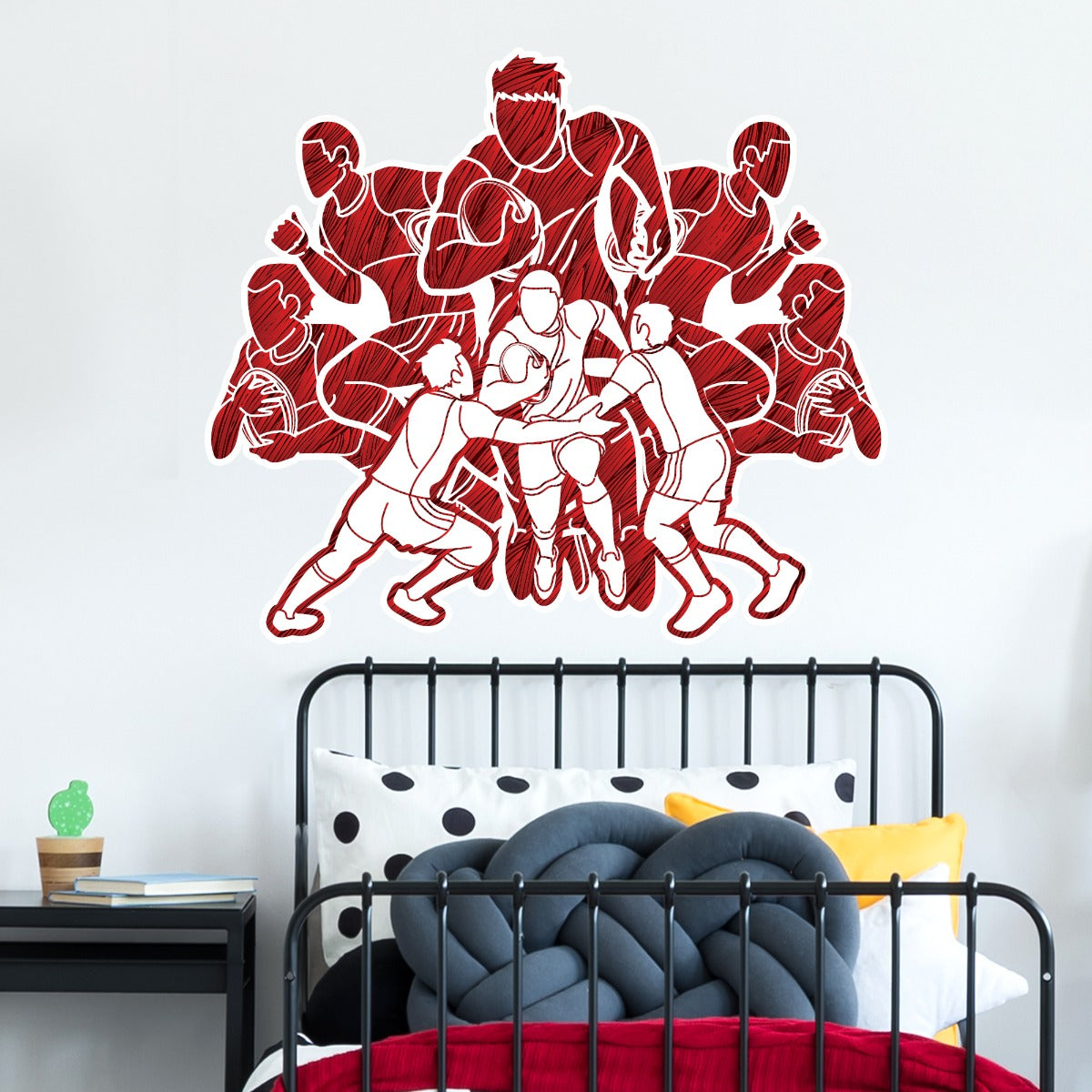 Rugby Wall Sticker - Rugby Players Group Colour Wall Decal Sports Art