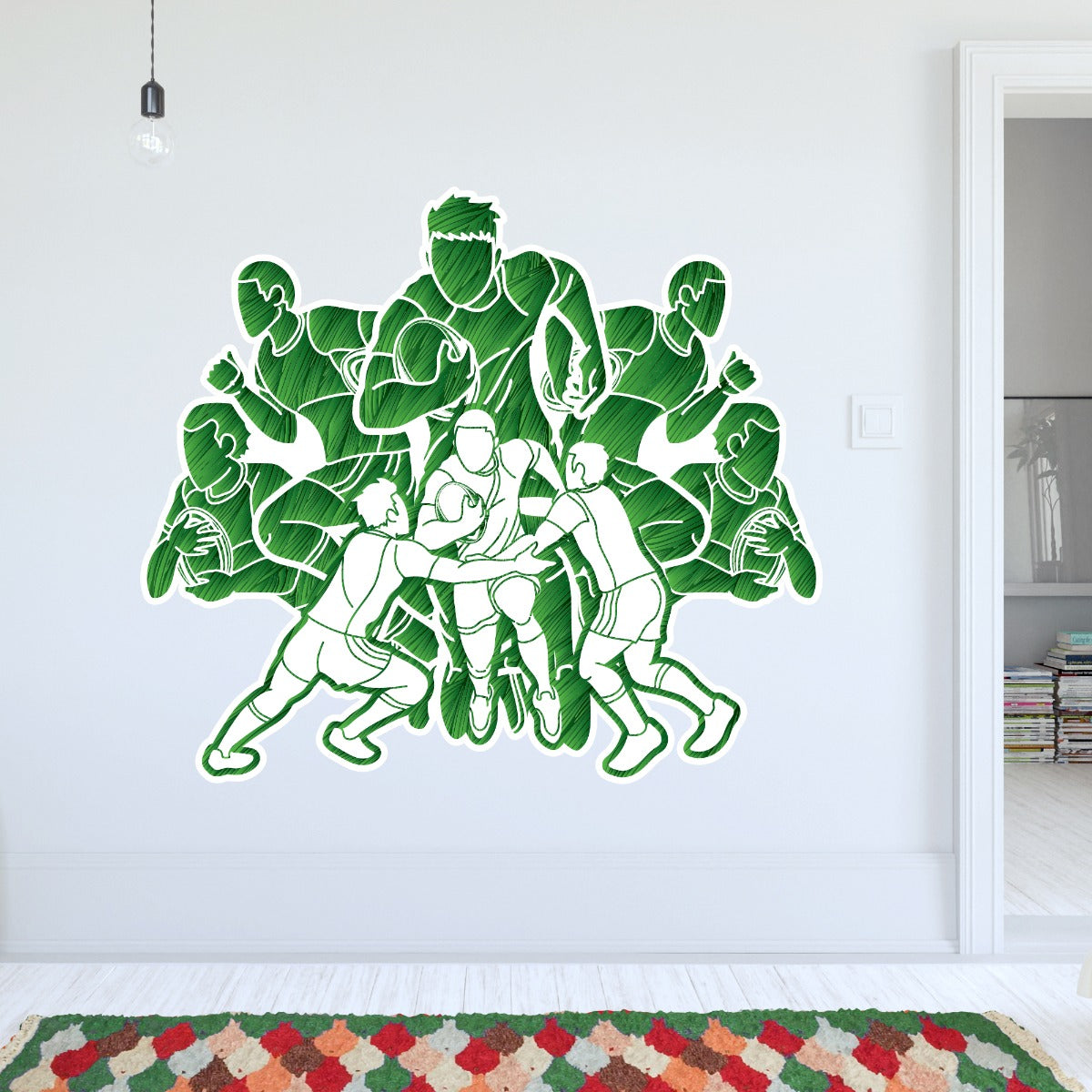 Rugby Wall Sticker - Rugby Players Group Colour Wall Decal Sports Art