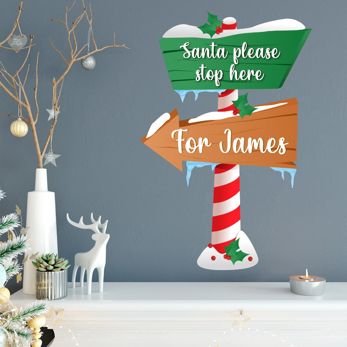 Santa Please Stop Here Personalised Wall Decal