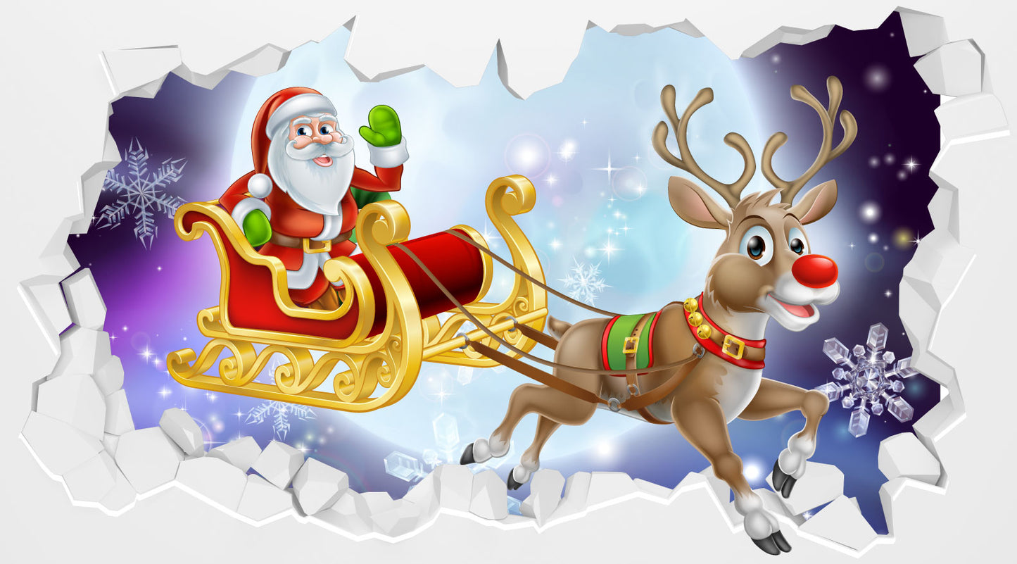 Santas Sleigh Rudolph Broken Wall Sticker