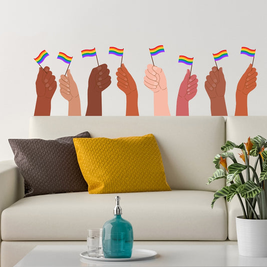 Rainbow Wall Sticker - Set of Hands Waving Rainbow Pride Flags