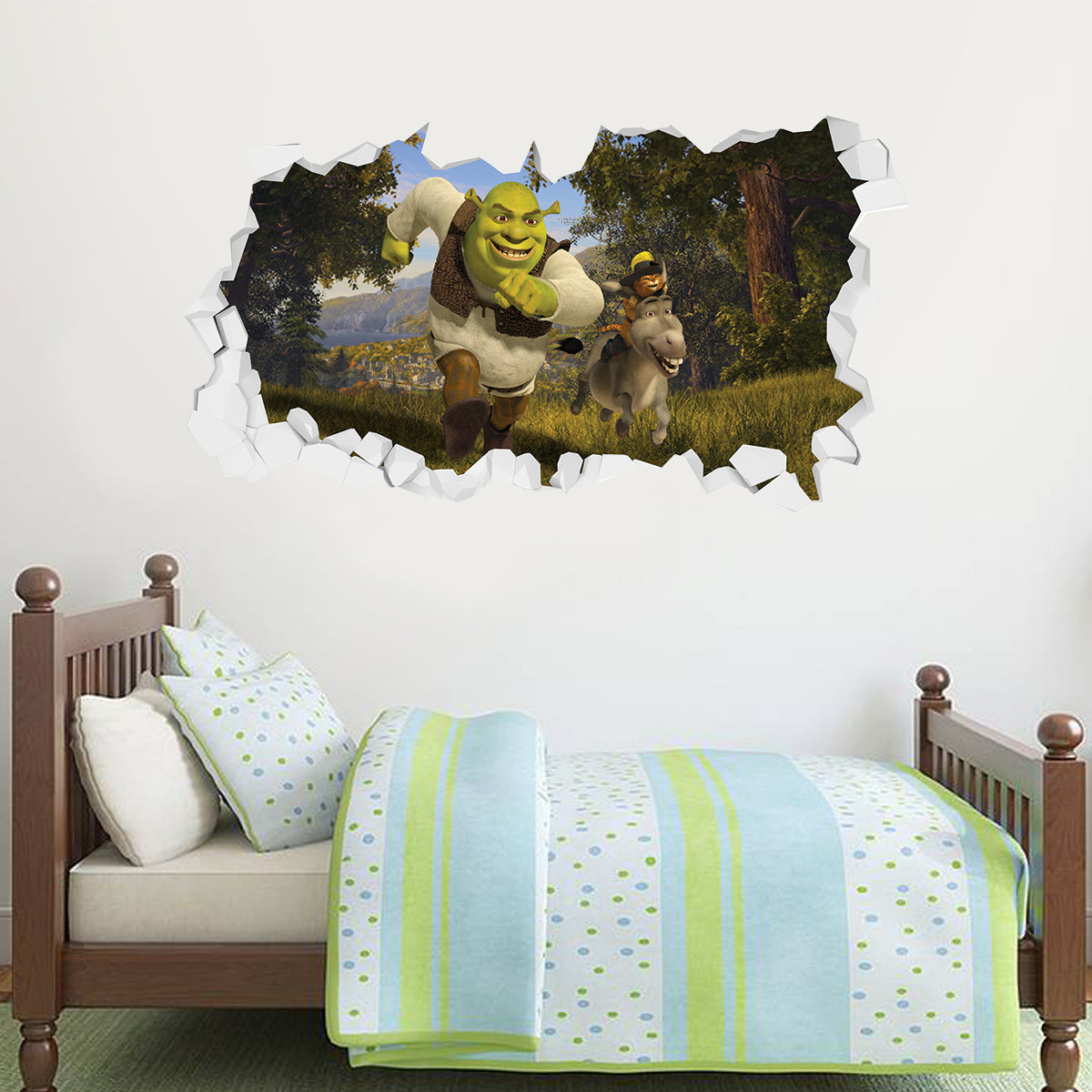 Shrek Donkey and Puss in Boots Broken Wall Sticker