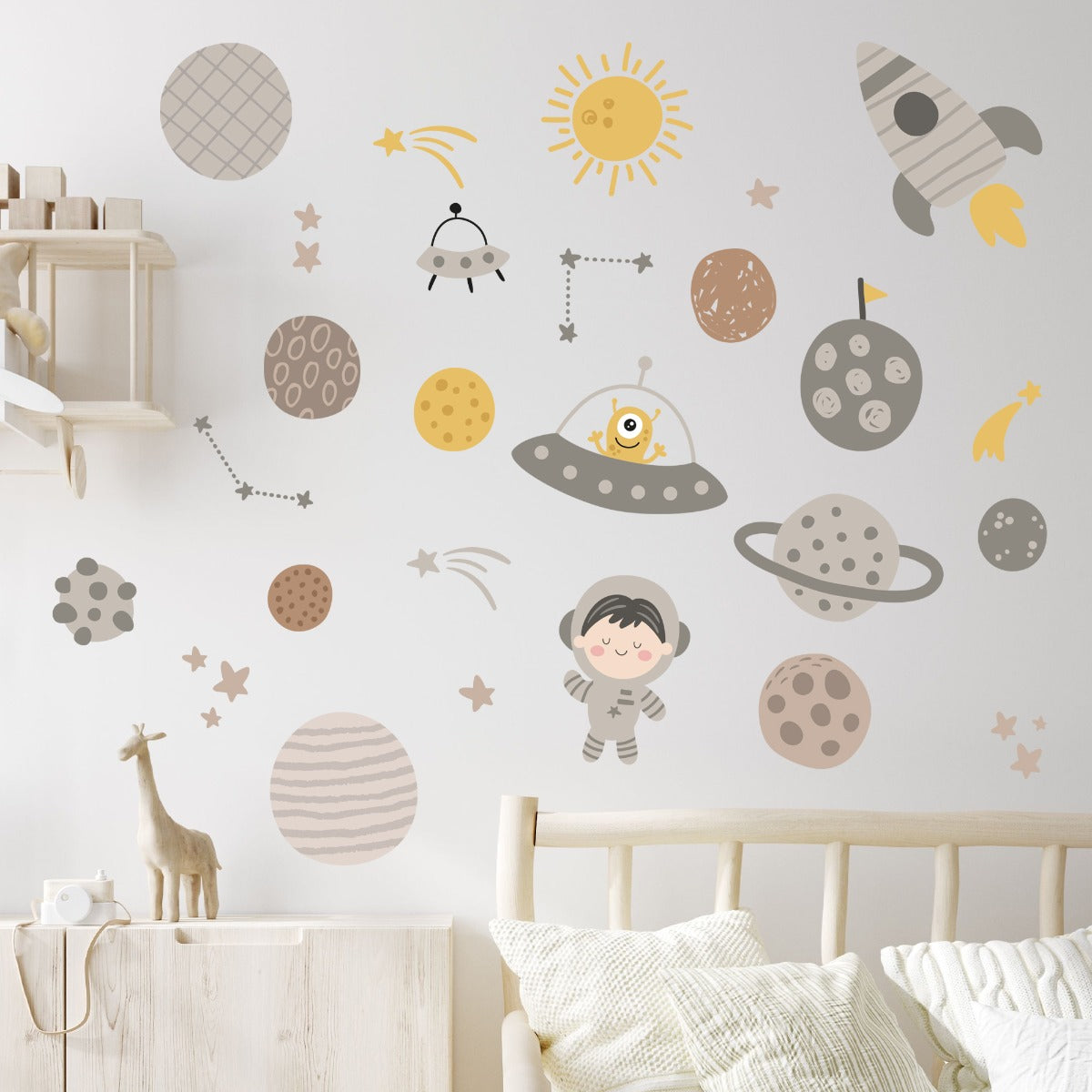 Space Wall Sticker - Space Icons Neutral Tones