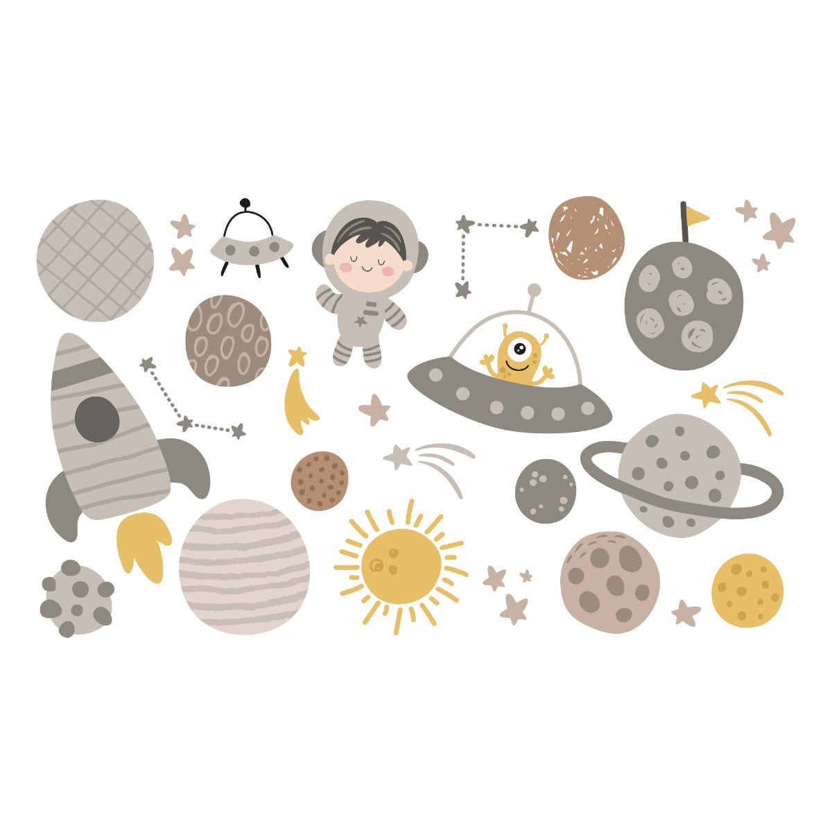 Space Wall Sticker - Space Icons Neutral Tones
