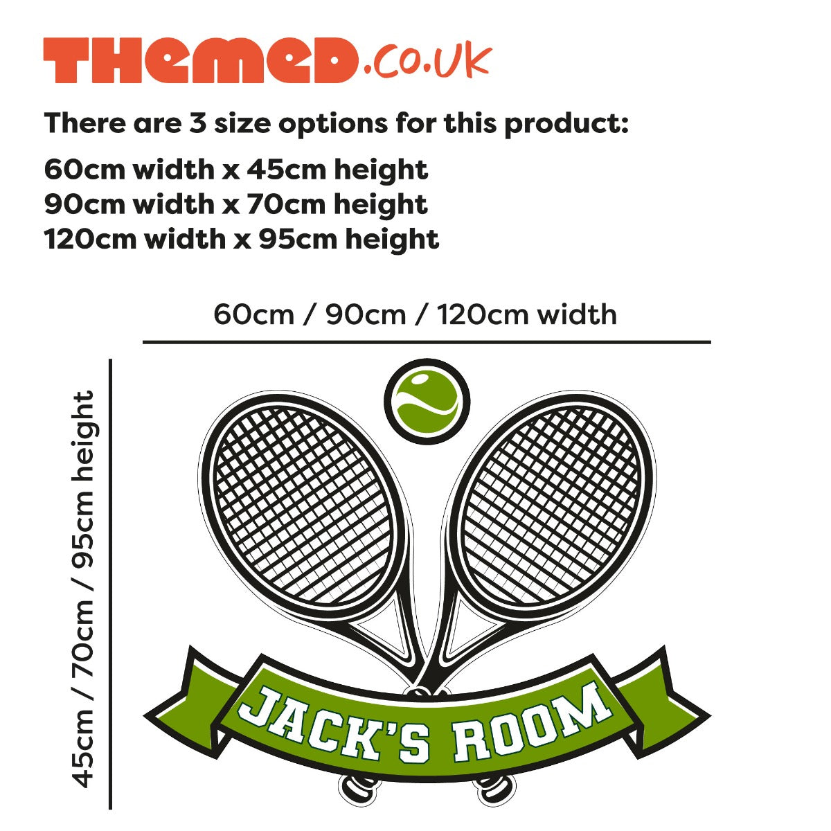 Tennis Rackets and Ball Personalised Wall Sticker