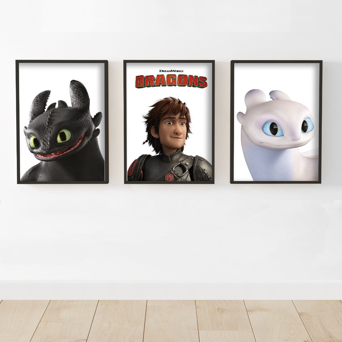 How To Train Your Dragon Set of 3 Prints - Hiccup, Toothless and Light Fury