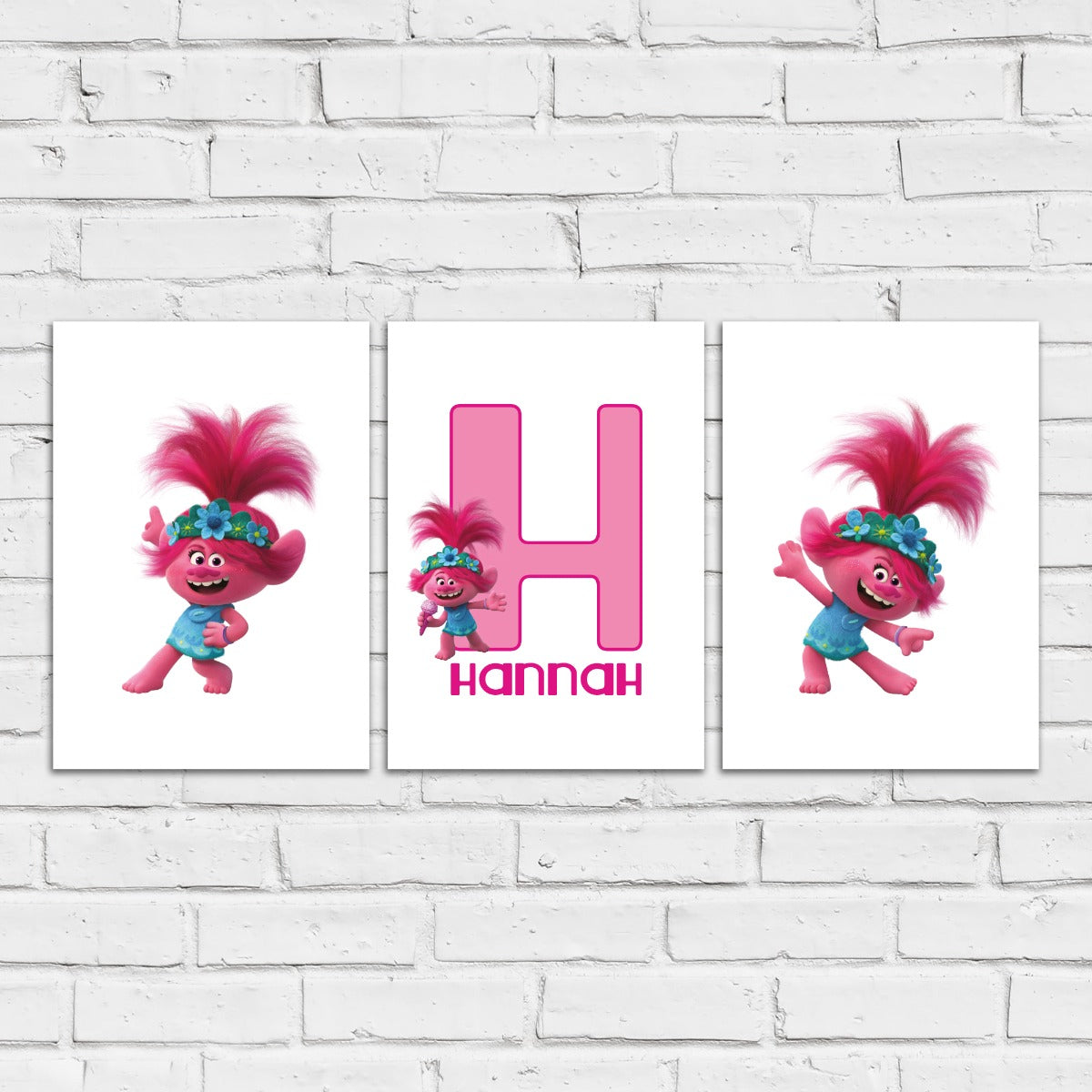 Trolls Print - Poppy Personalised Letter & Name Set of 3