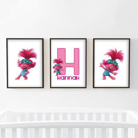 Trolls Print - Poppy Personalised Letter & Name Set of 3