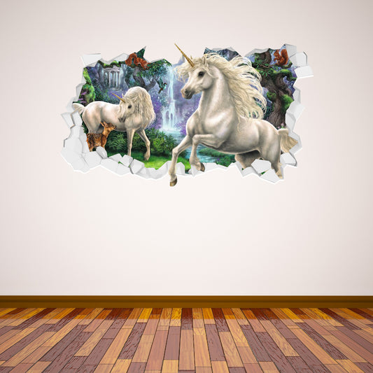 Unicorn Wall Sticker Unicorn Jumping Out Broken Wall