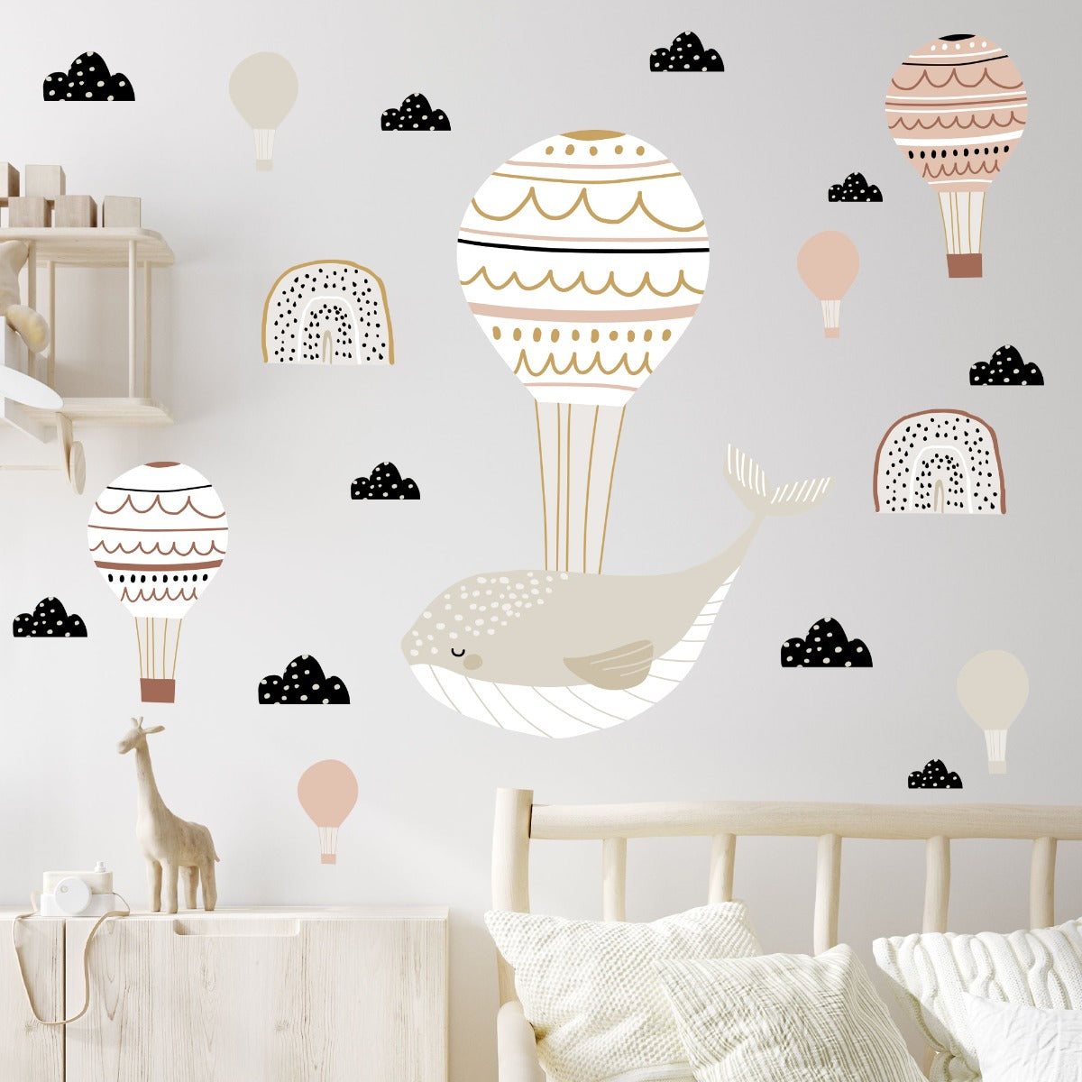 Nursery Wall Sticker - Whale Hot Air Ballon Wall Decal Set