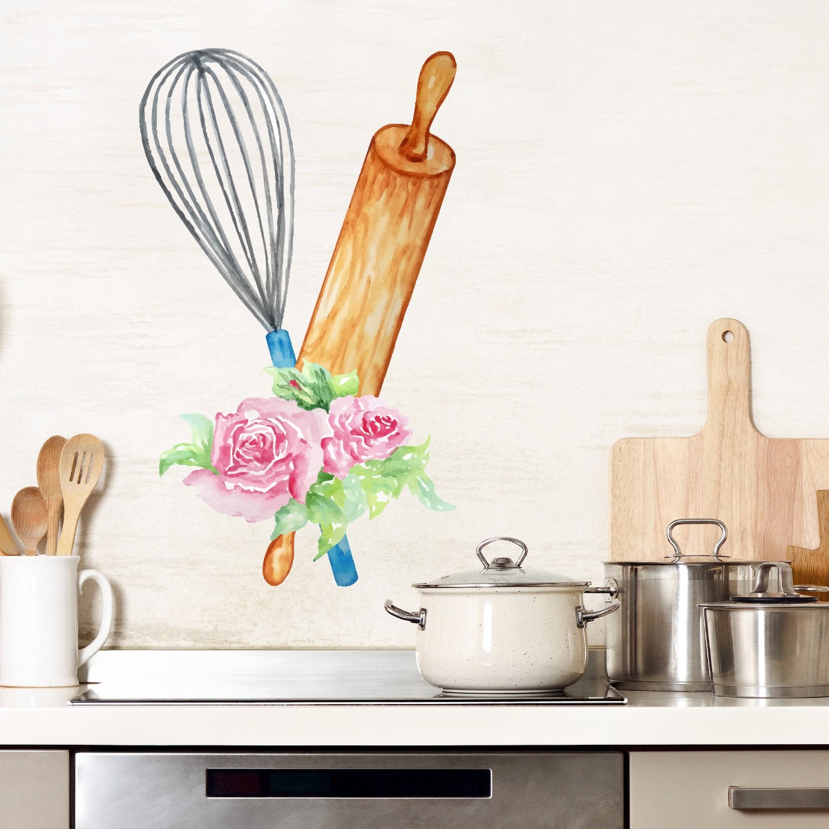 Kitchen Wall Sticker - Whisk and Rolling Pin Flower