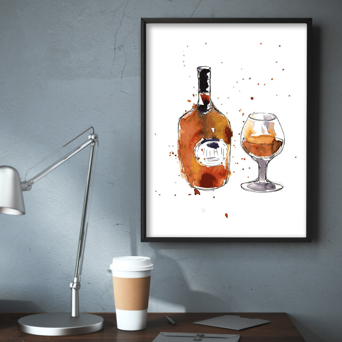 Alcohol Print - Watercolour Whiskey Bottle and Glass