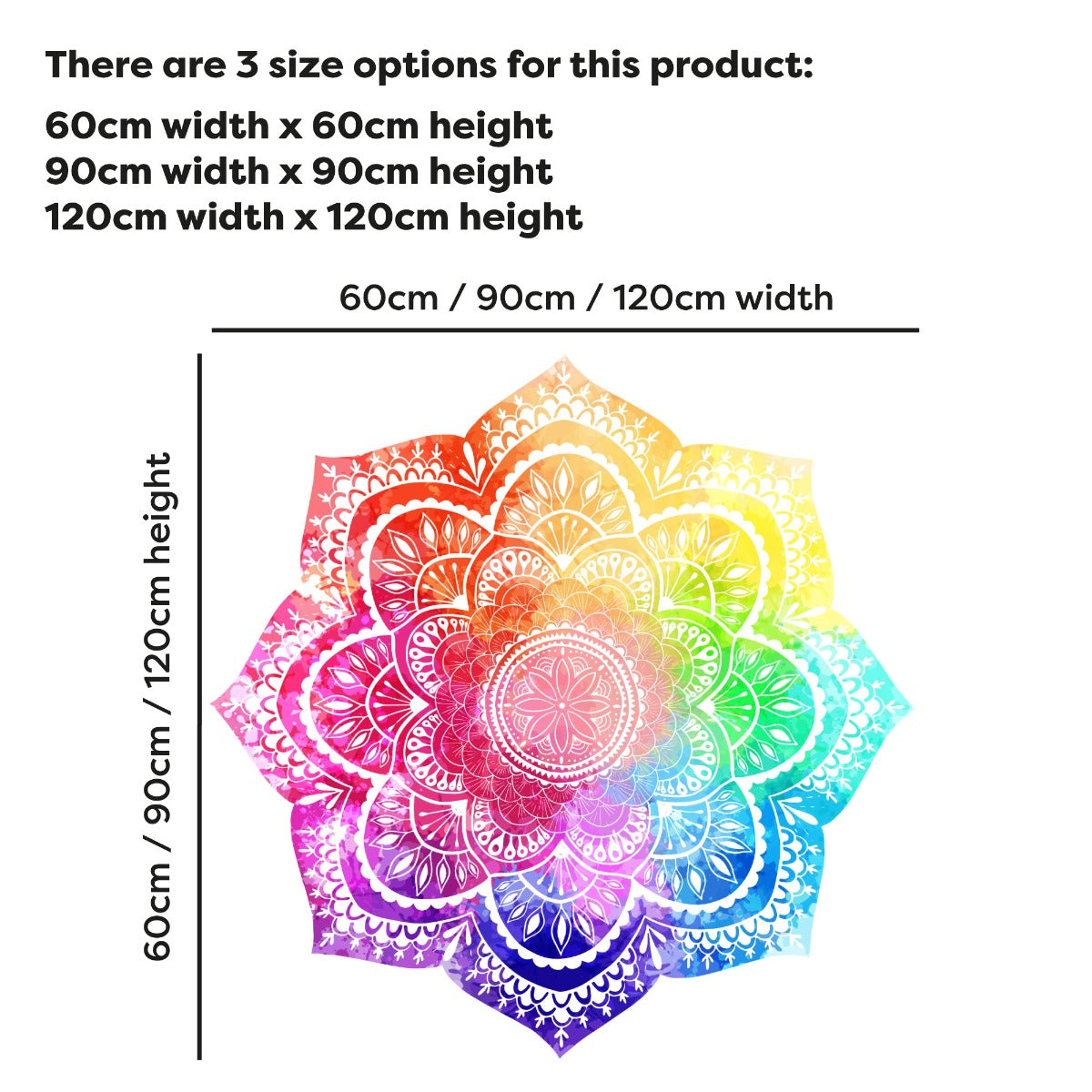 Mandala Wall Sticker - White Mandala on Rainbow Watercolour Background
