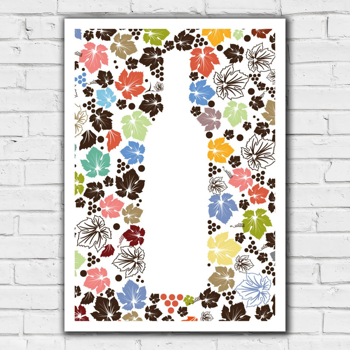 Alcohol Print - Wine Bottle in Leaf Pattern