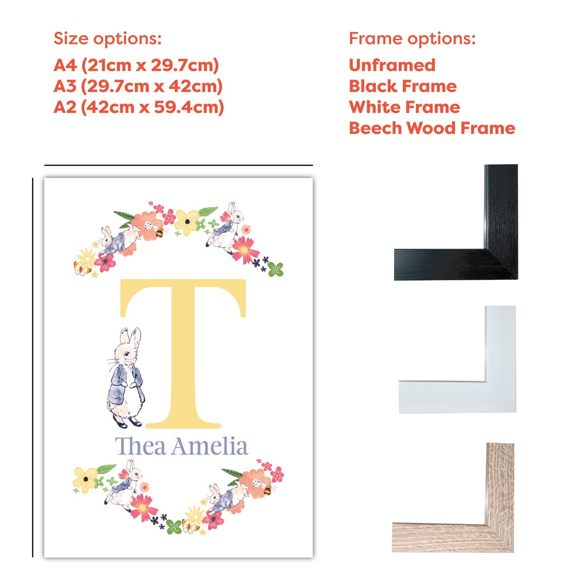 Peter Rabbit Print - Yellow Letter Personalised Name Print