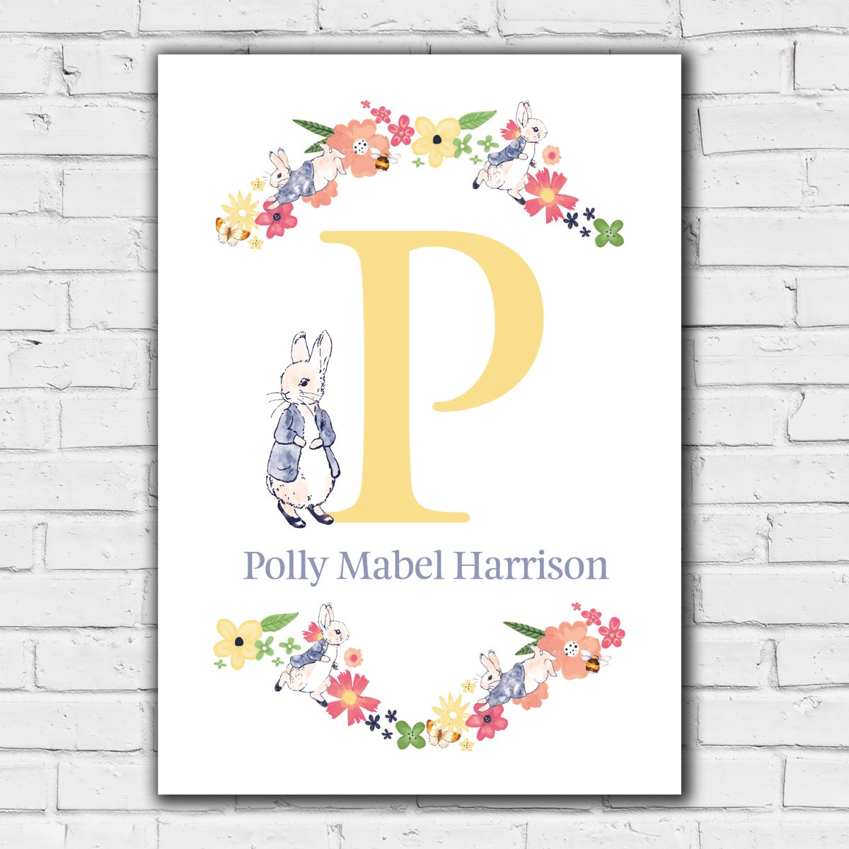 Peter Rabbit Print - Yellow Letter Personalised Name Print
