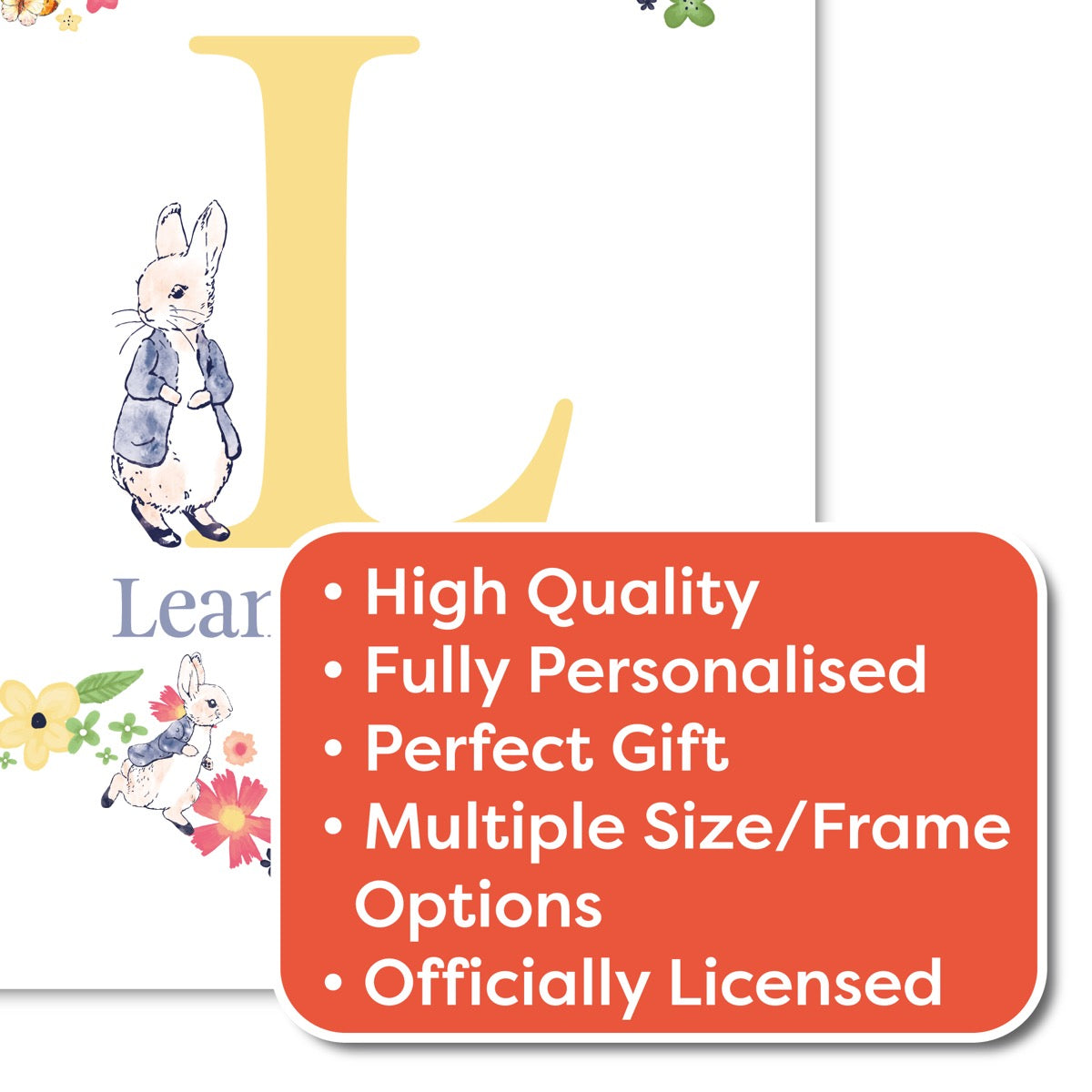 Peter Rabbit Print - Yellow Letter Personalised Name Print