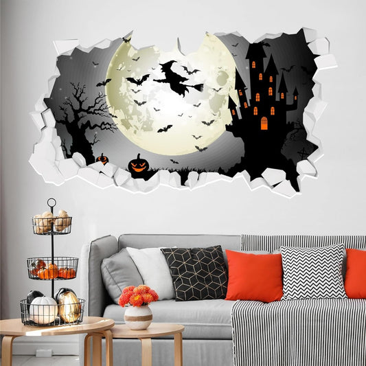 Halloween Wall Sticker - Witch Broom Smashed Wall