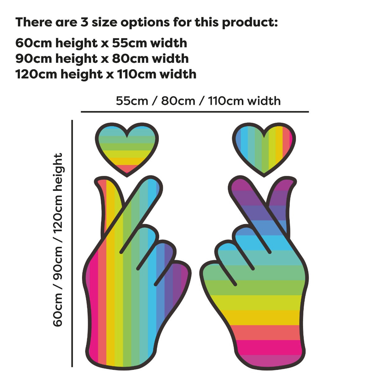 Rainbow Wall Sticker - 2 Rainbow Hands with Hearts