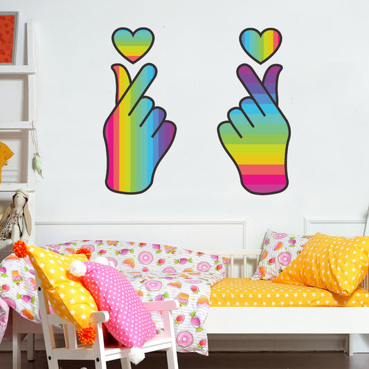 Rainbow Wall Sticker - 2 Rainbow Hands with Hearts