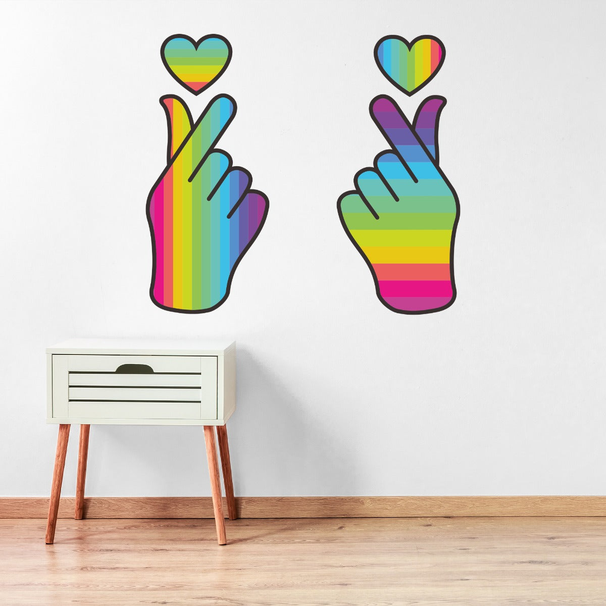 Rainbow Wall Sticker - 2 Rainbow Hands with Hearts