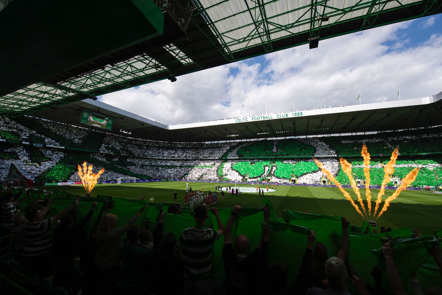 Celtic FC Wall Mural - Inside Stadium with Crowd and Flames Full Wall Mural